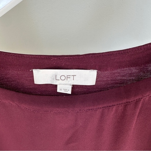 LOFT Deep Burgundy Short Sleeve Mixed Media Blouse Size Medium - Picture 5 of 9
